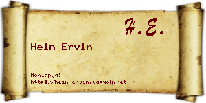 Hein Ervin névjegykártya